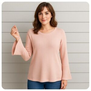 ELLE Pink Bell Sleeve Knit Sweater Women’s Size